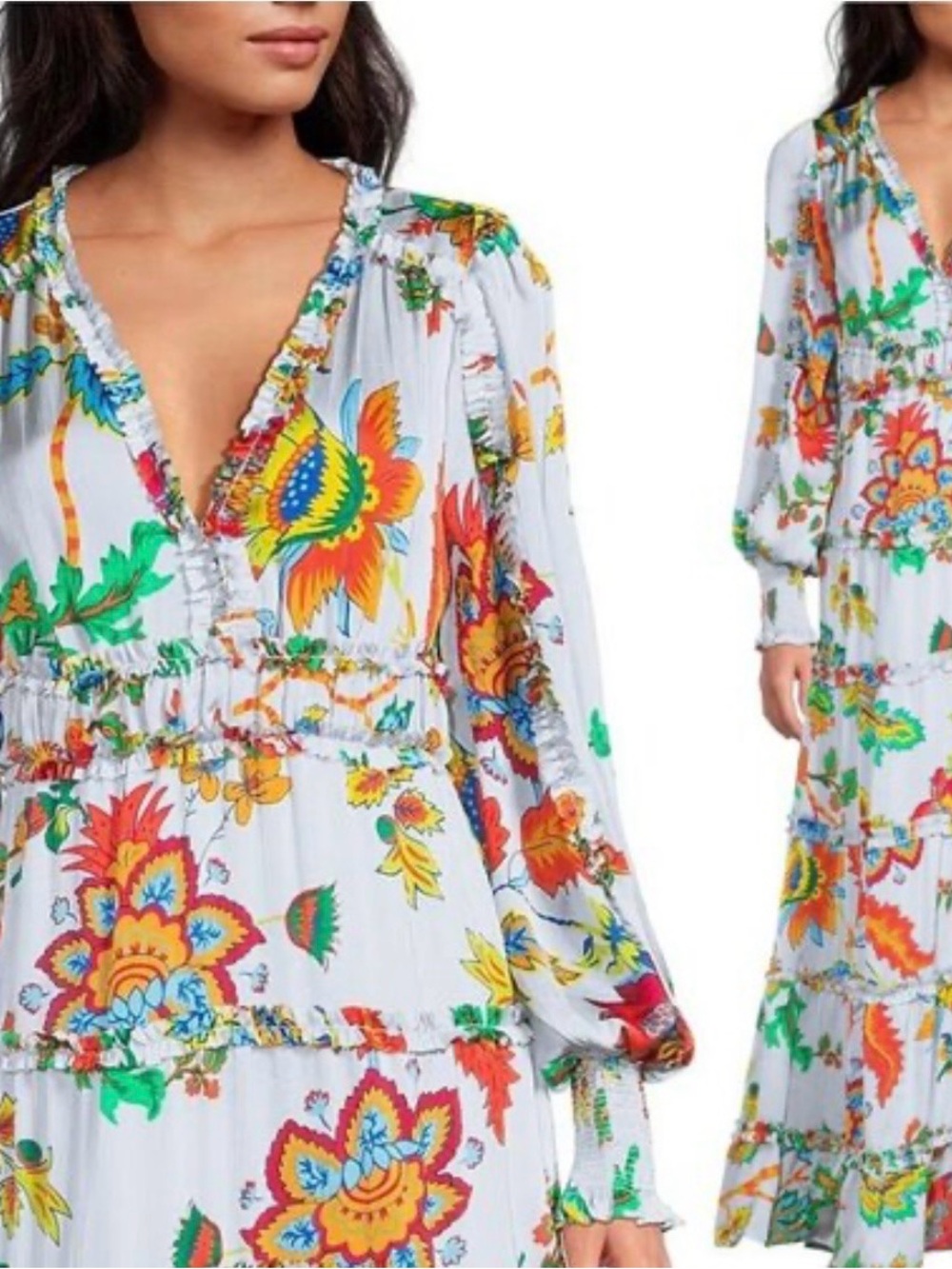 NWT CHELSEA & VIOLET MARGAUX PLISSE FLORAL PRINT TIERED MAXI DRESS-MED - Picture 7 of 13